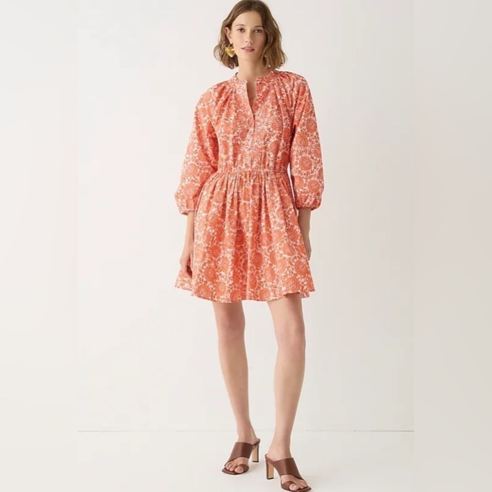 J Crew Poplin Boho Chic 100% Cotton Long Sleeve Ruffle Collared Mini Dress